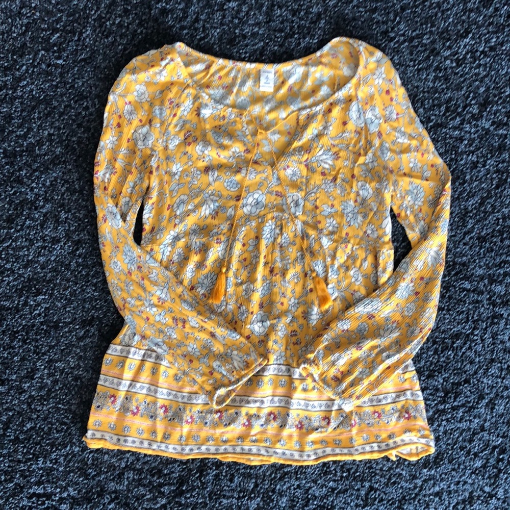Yellow print peasant top